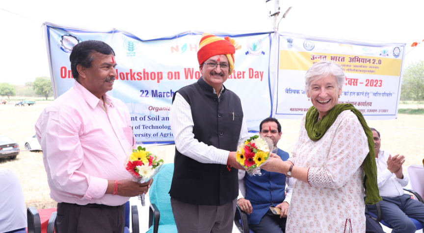 AIRS Fellow Dr Susan Germein was welcomed by Maharana Pratap University of Agriculture and Technology’s VC Dr. Ajit Kumar Karnatak, and Dean of the College of Technology and Engineering, Dr P.K. Singh, during World Water Day (Vishva Jal Divas).