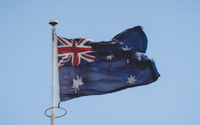 Australian fllag against a blue sky